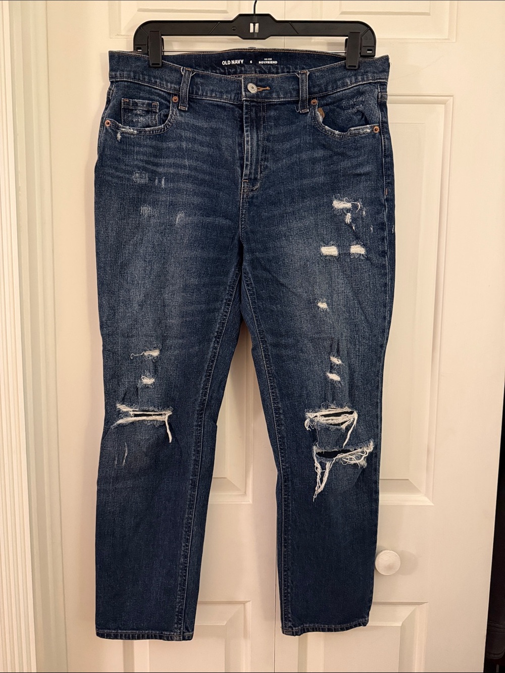 Old Navy Women’s Distressed Dark Blue Boyfriend Jeans